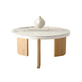 Natural Finish Wood Three-Leg Round Coffee Table Set Image - 5