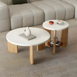 Natural Finish Wood Three-Leg Round Coffee Table Set Image - 7