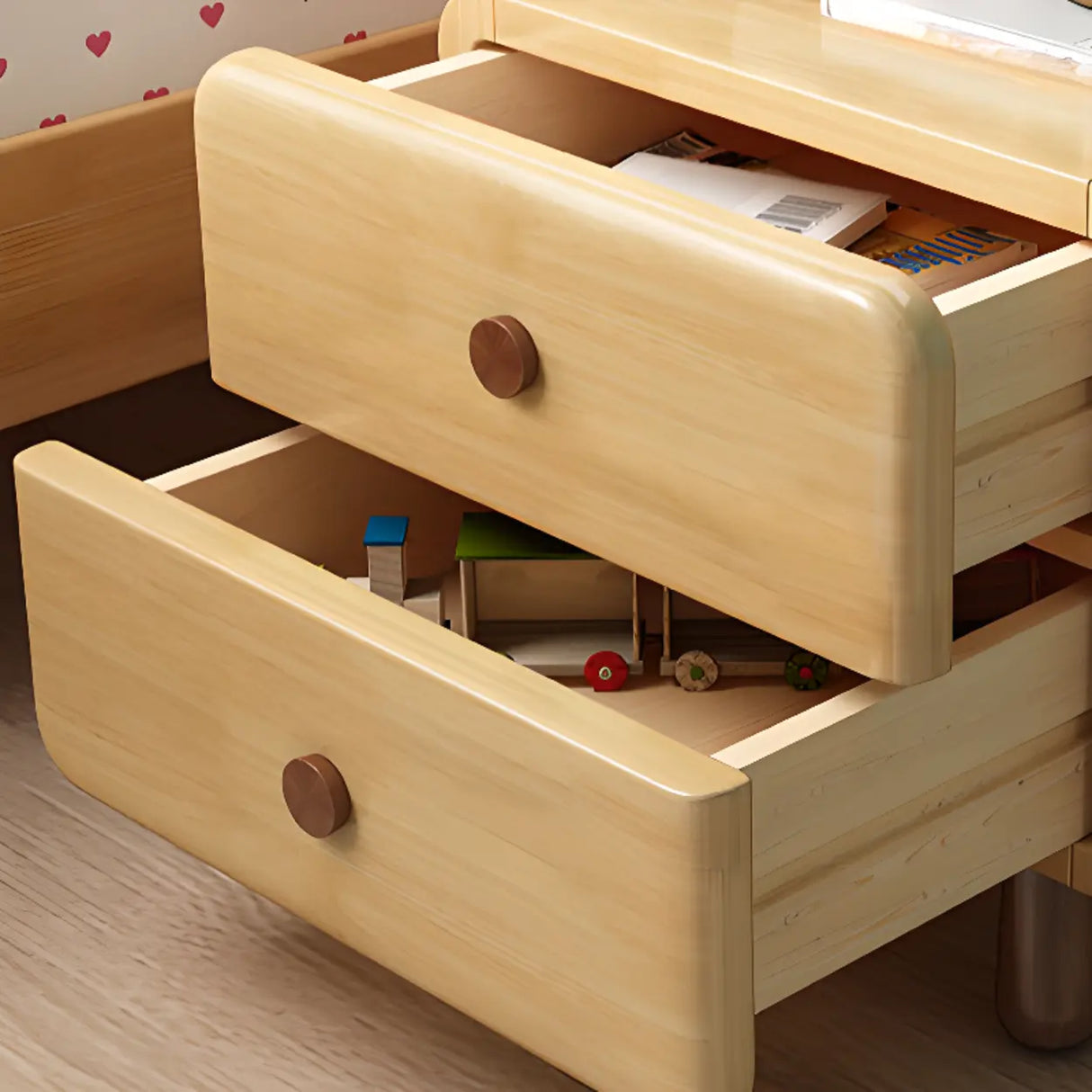 Natural Finish Wood Tip Resistant Kids Nightstand Image - 10