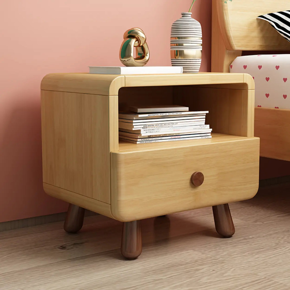 Natural Finish Wood Tip Resistant Kids Nightstand Image - 2