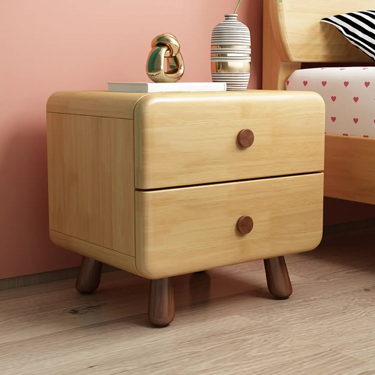Natural Finish Wood Tip Resistant Kids Nightstand Image - 3