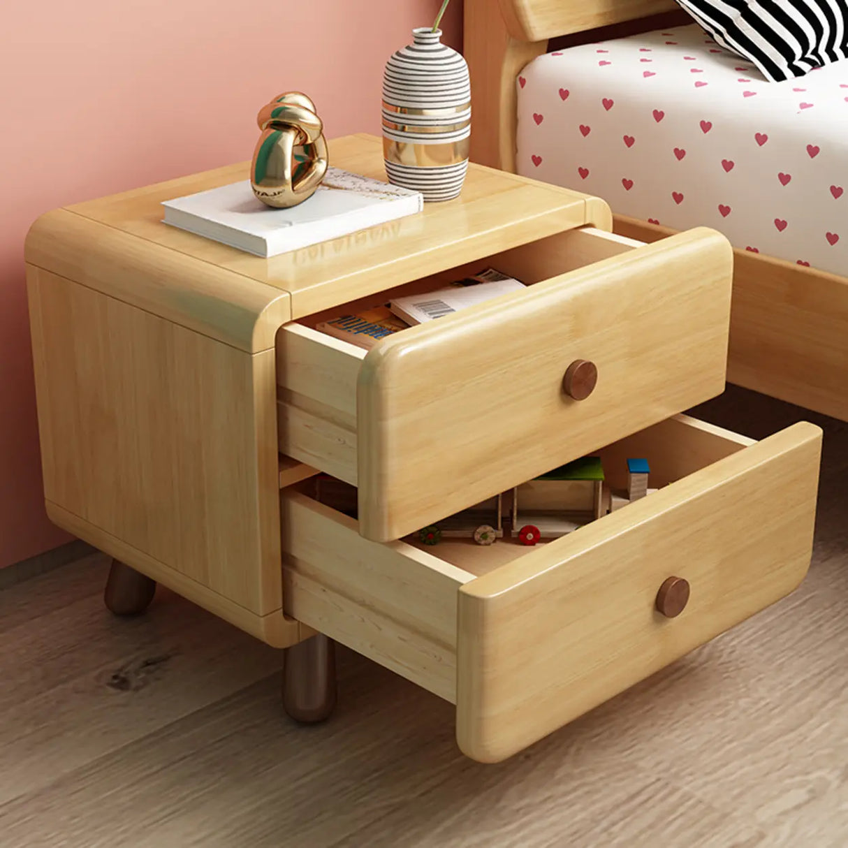 Natural Finish Wood Tip Resistant Kids Nightstand Image - 4