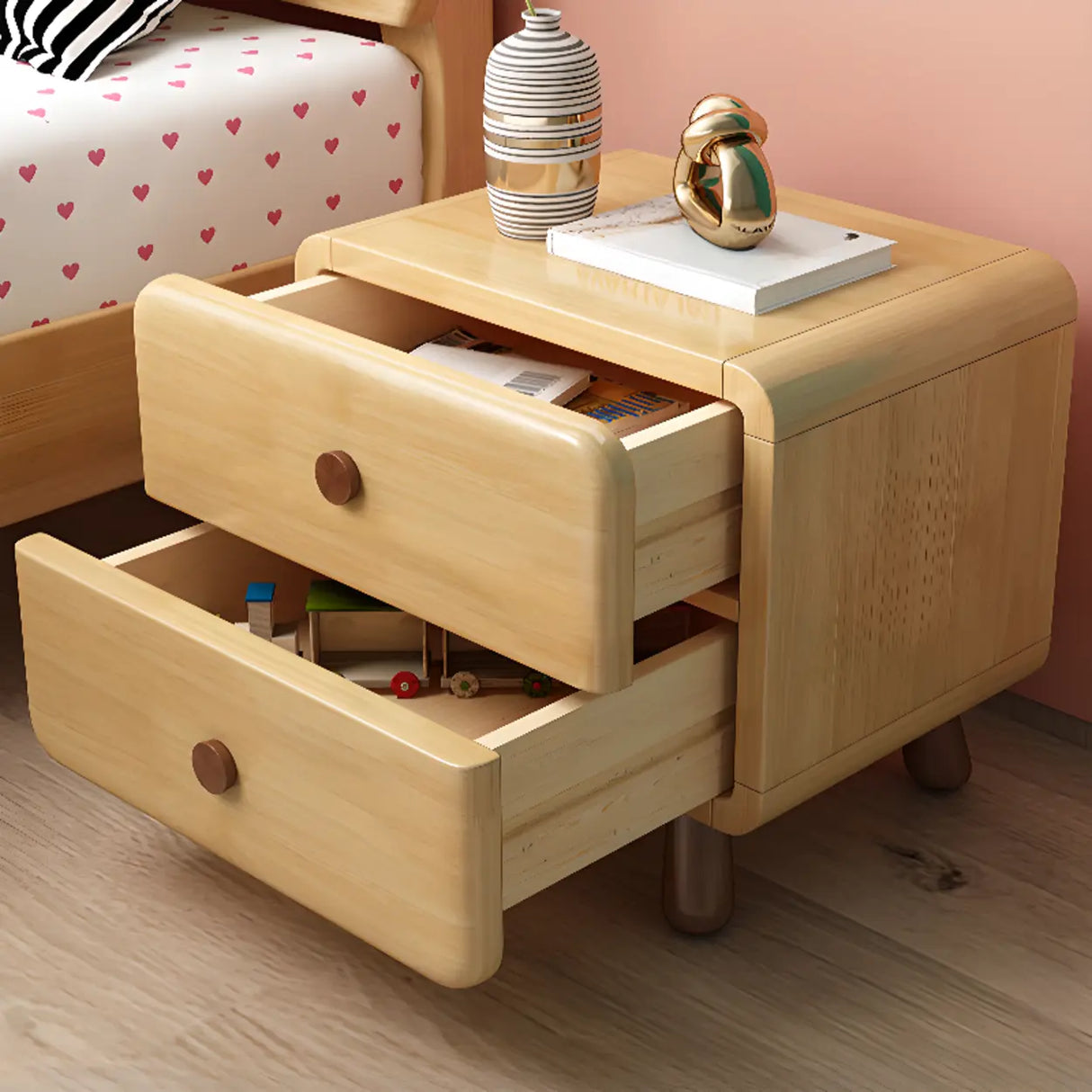 Natural Finish Wood Tip Resistant Kids Nightstand Image - 5