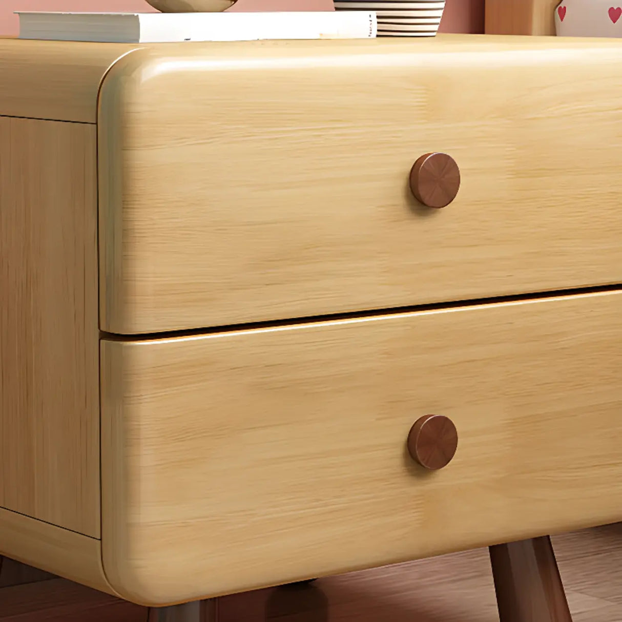 Natural Finish Wood Tip Resistant Kids Nightstand Image - 8