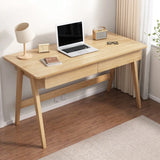 Natural Finish Wood Trestle Writing Desk with 2 Drawers Image - 11