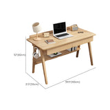 Natural Finish Wood Trestle Writing Desk with 2 Drawers #size