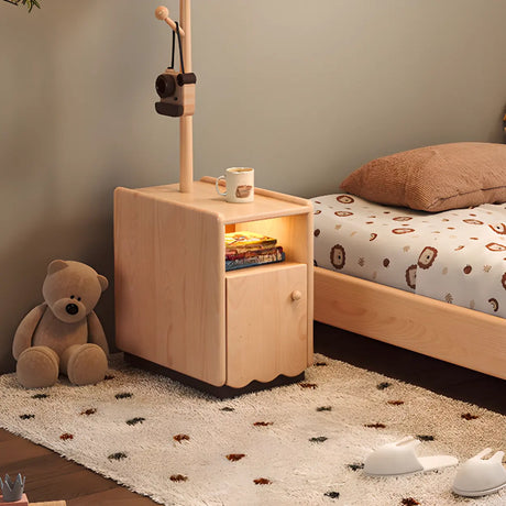 Natural Finish Wood Wavy Edge Open Storage Nightstand Image - 1