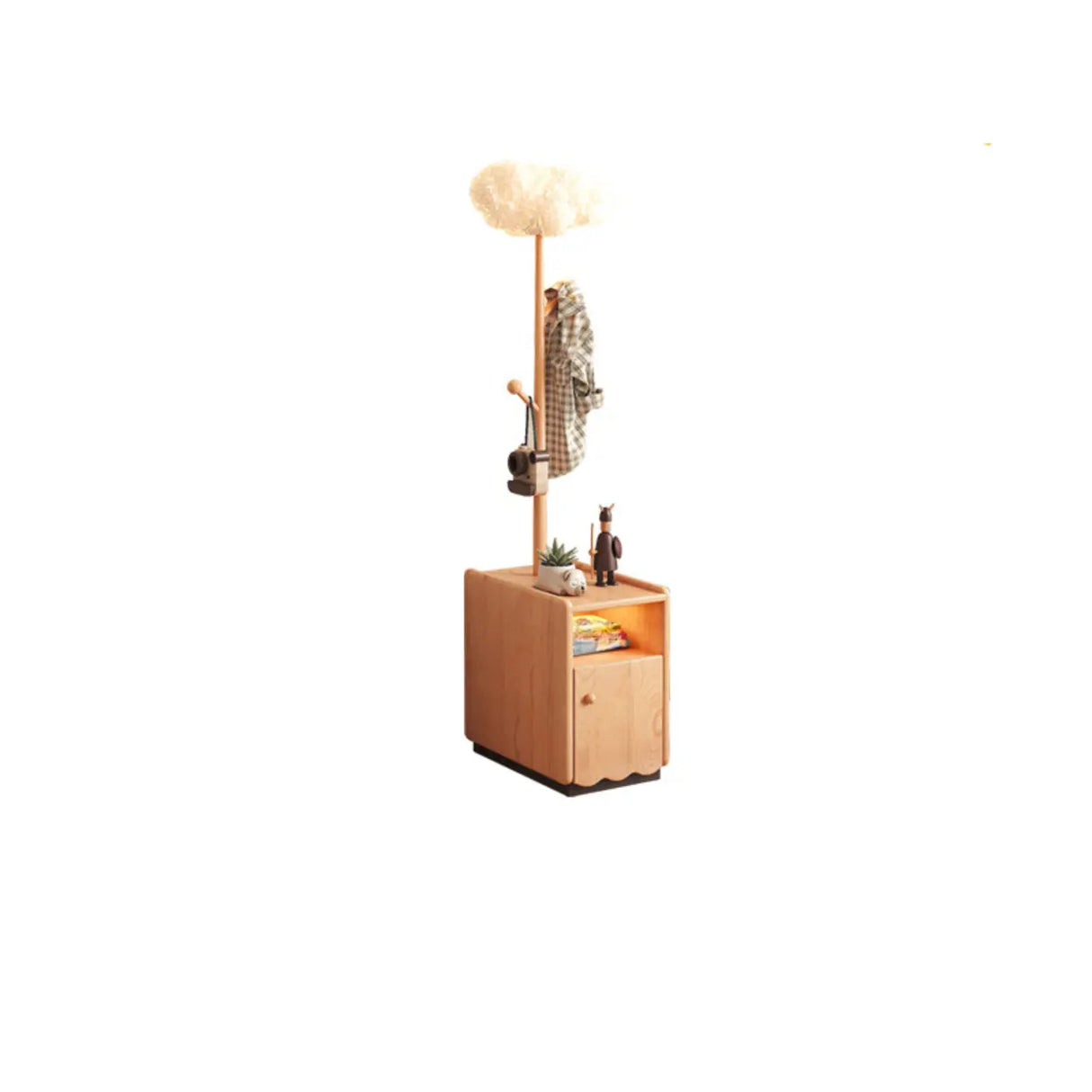 Natural Finish Wood Wavy Edge Open Storage Nightstand Image - 2