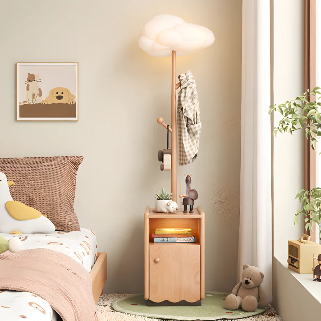Natural Finish Wood Wavy Edge Open Storage Nightstand Image - 3