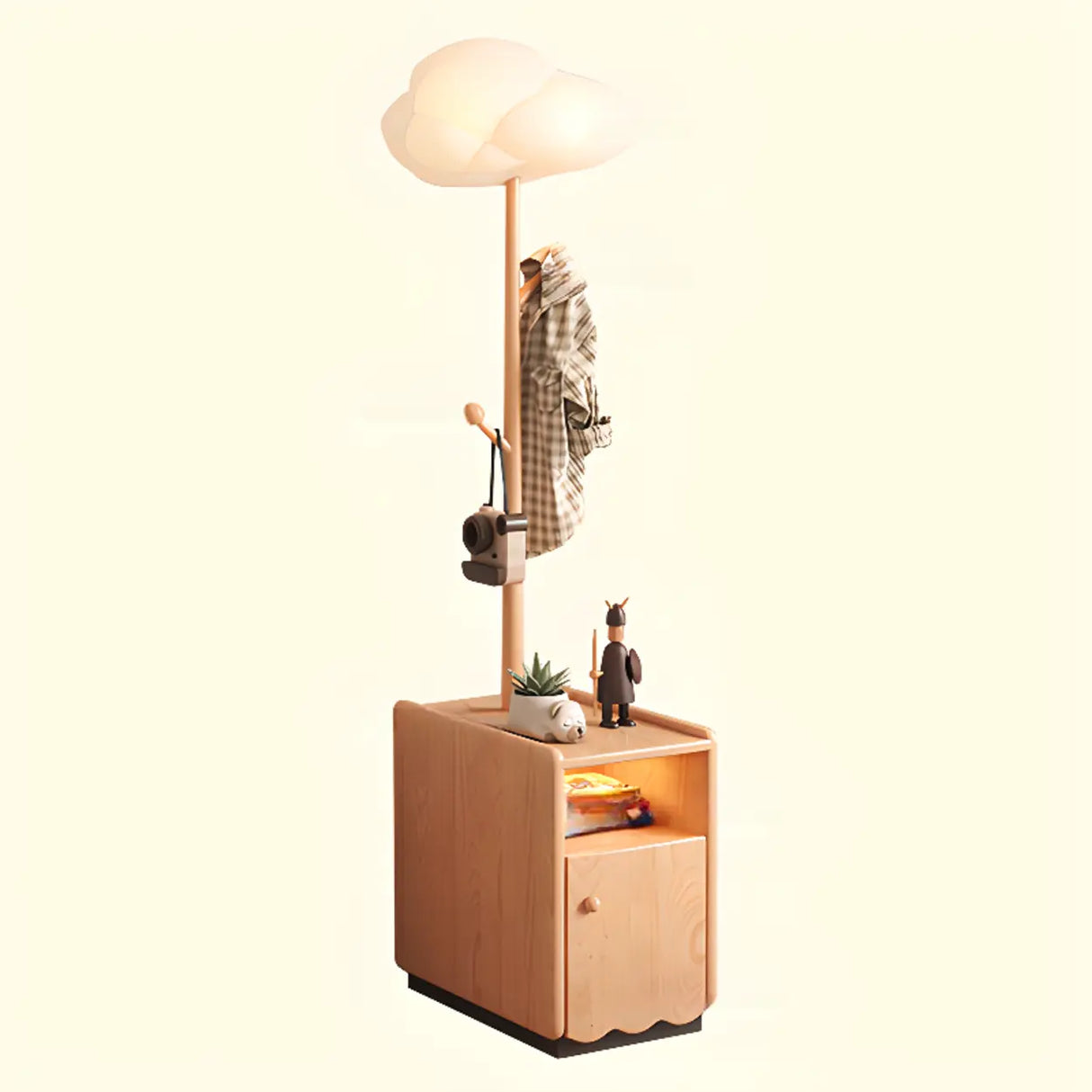 Natural Finish Wood Wavy Edge Open Storage Nightstand Image - 4