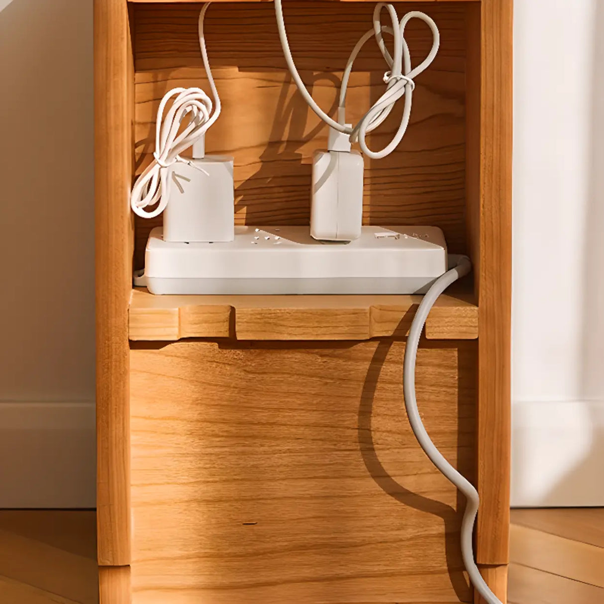 Natural Finish Wood Wavy Edge Open Storage Nightstand Image - 7
