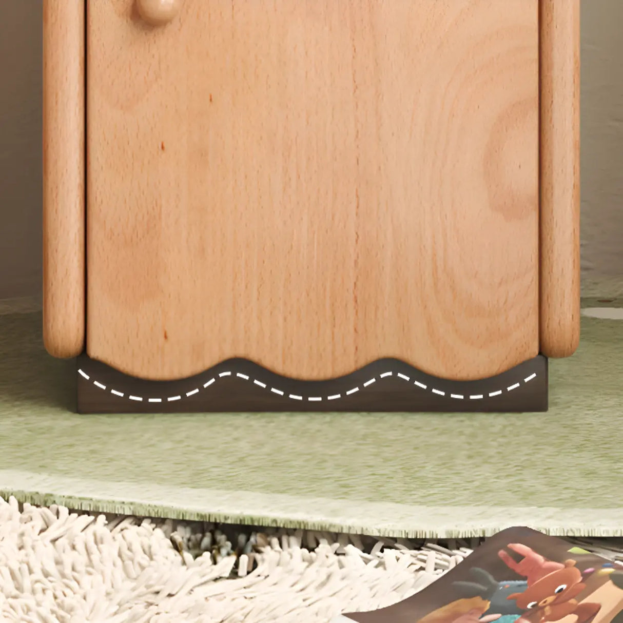 Natural Finish Wood Wavy Edge Open Storage Nightstand Image - 9