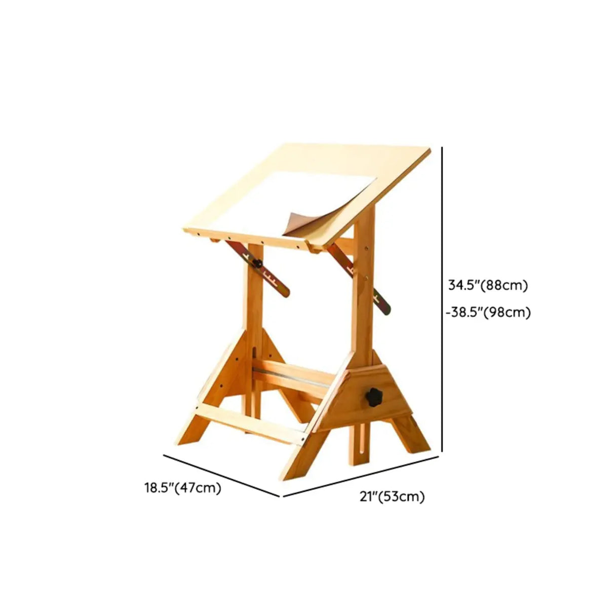 Natural Finish Wooden Foldable Adjustable Drafting Desk 