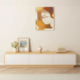 Natural Finish Wooden Rectangle TV Stand with Drawers Image - 2