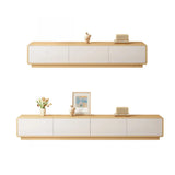 Natural Finish Wooden Rectangle TV Stand with Drawers Image - 7