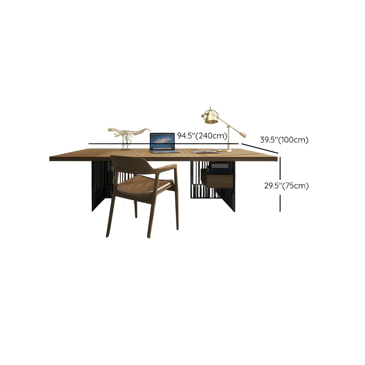 Natural Finish Wooden Sled Base Executive Office Desk Image - 11