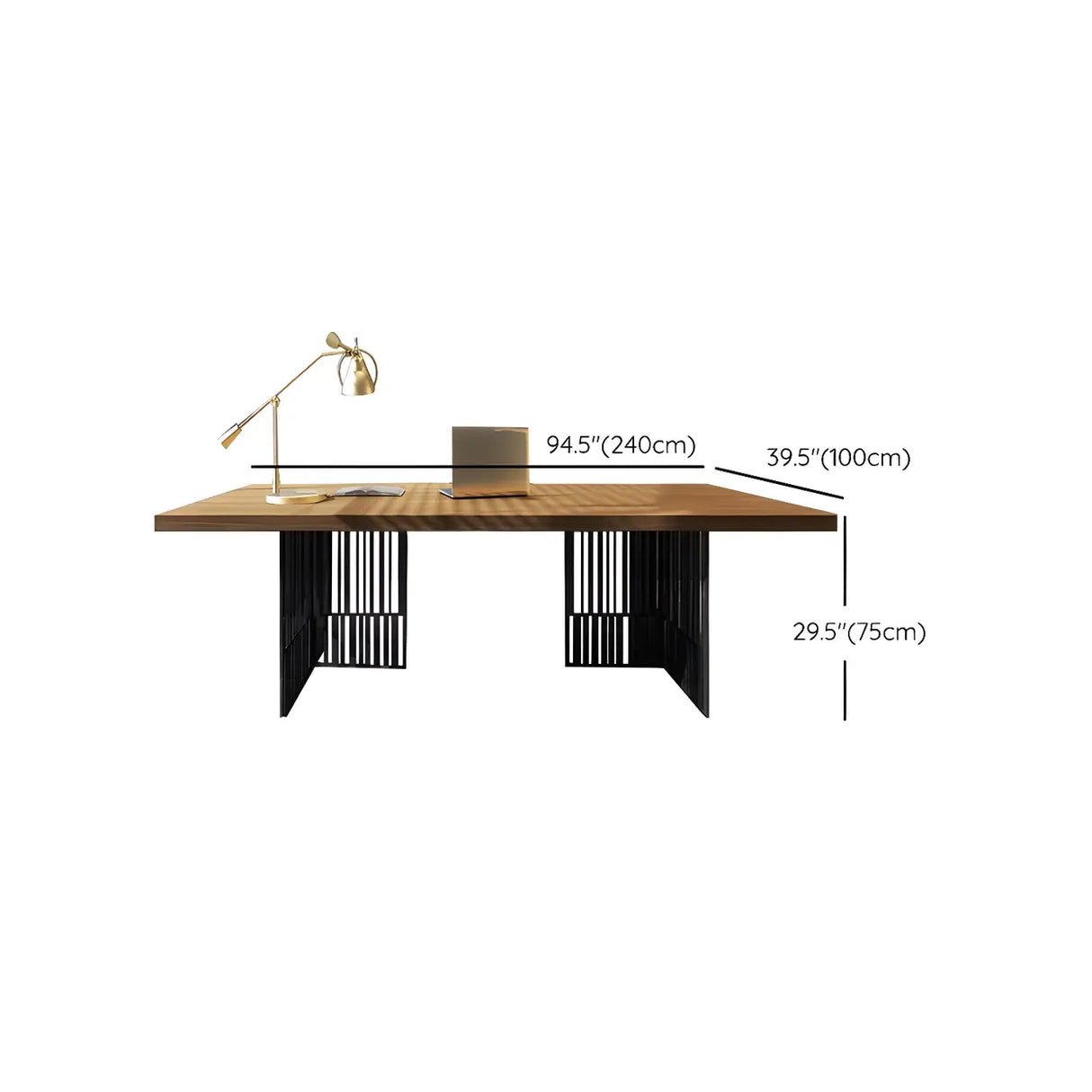 Natural Finish Wooden Sled Base Executive Office Desk Image - 12