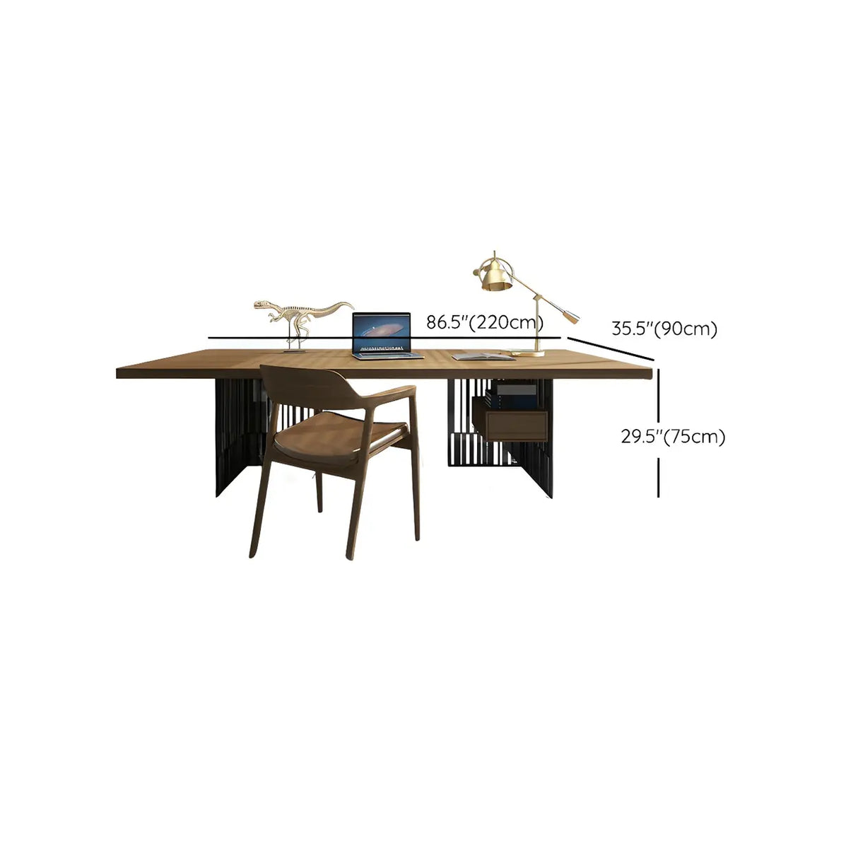 Natural Finish Wooden Sled Base Executive Office Desk Image - 17