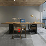 Natural Finish Wooden Sled Base Executive Office Desk Image - 2