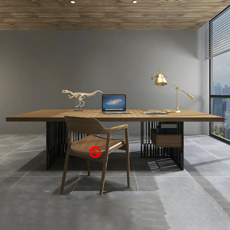 Natural Finish Wooden Sled Base Executive Office Desk Image - 2