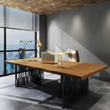 Natural Finish Wooden Sled Base Executive Office Desk Image - 4