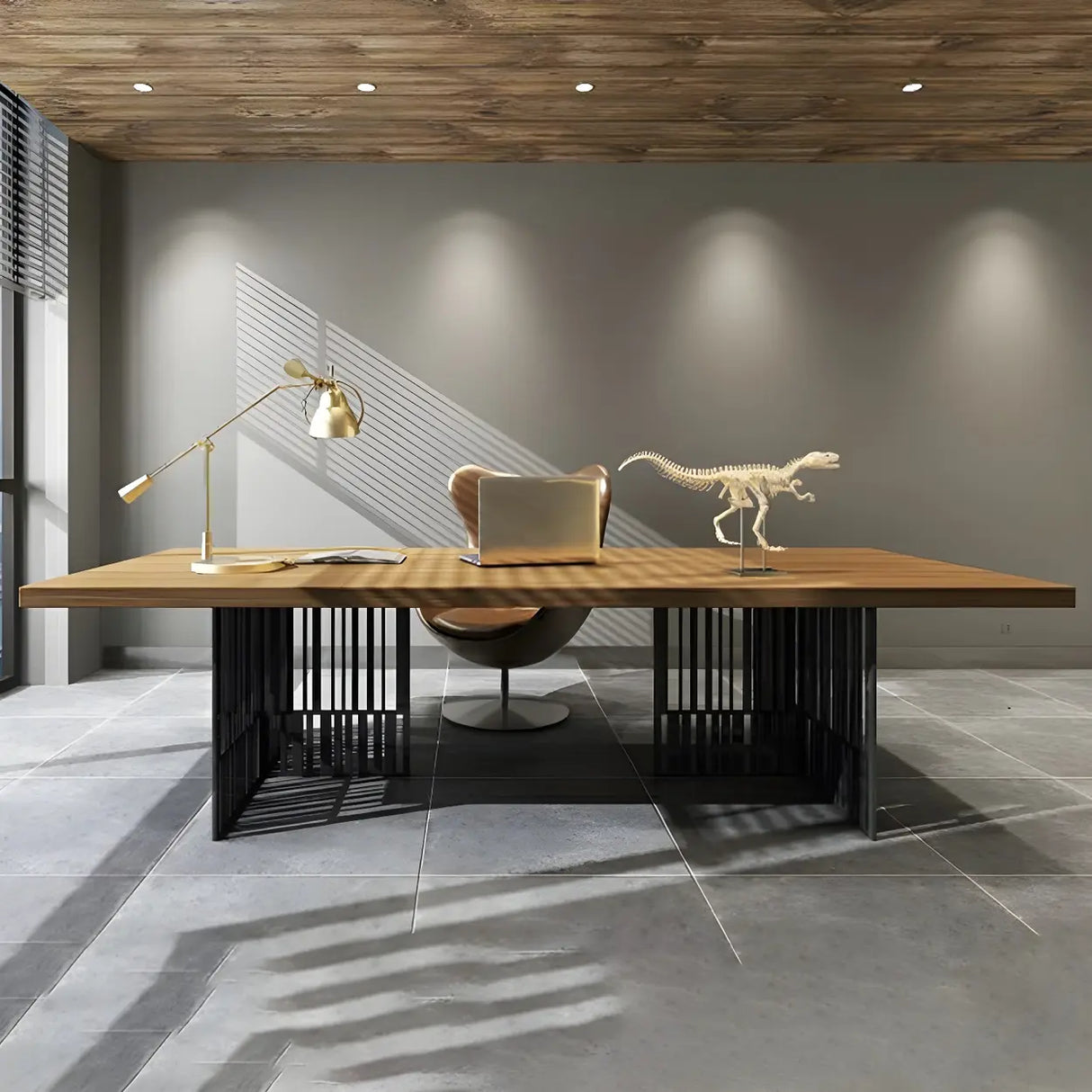 Natural Finish Wooden Sled Base Executive Office Desk Image - 6