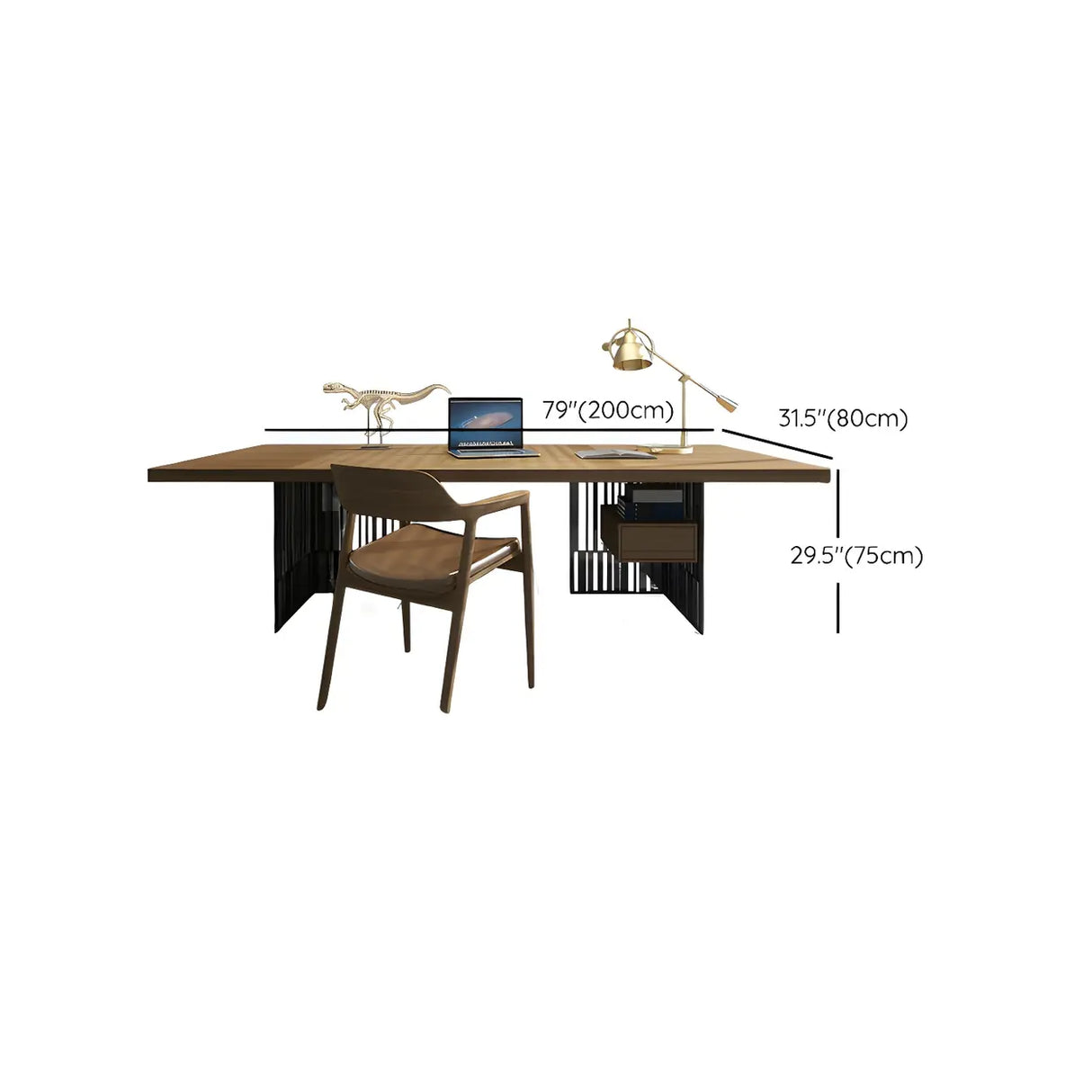 Natural Finish Wooden Sled Base Executive Office Desk 