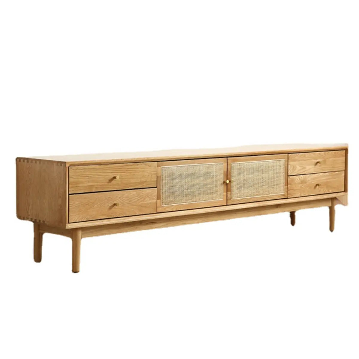Natural Finish Wooden TV Stand with Cabinet Drawers Image - 5