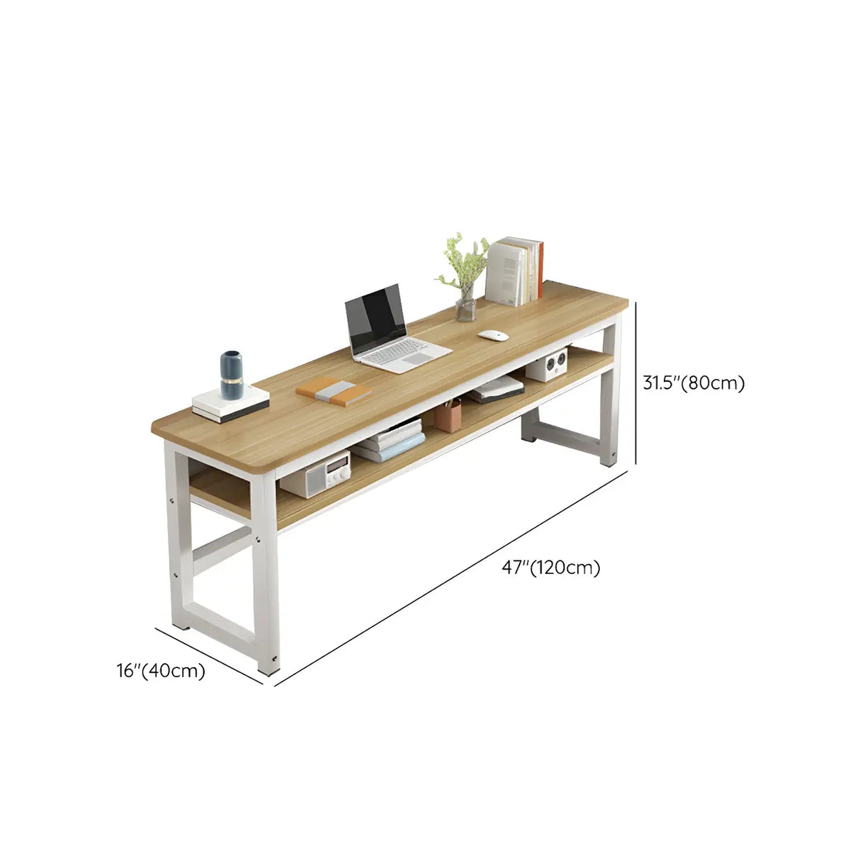 Natural Finish Wooden White Sled Base Writing Desk Image - 12