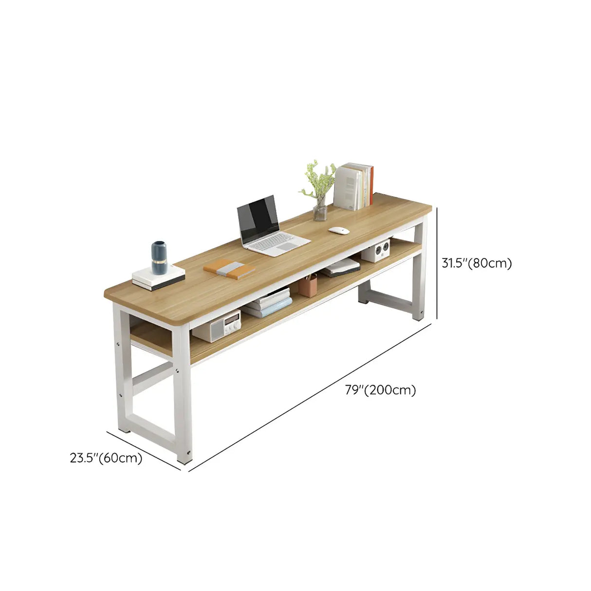 Natural Finish Wooden White Sled Base Writing Desk Image - 16
