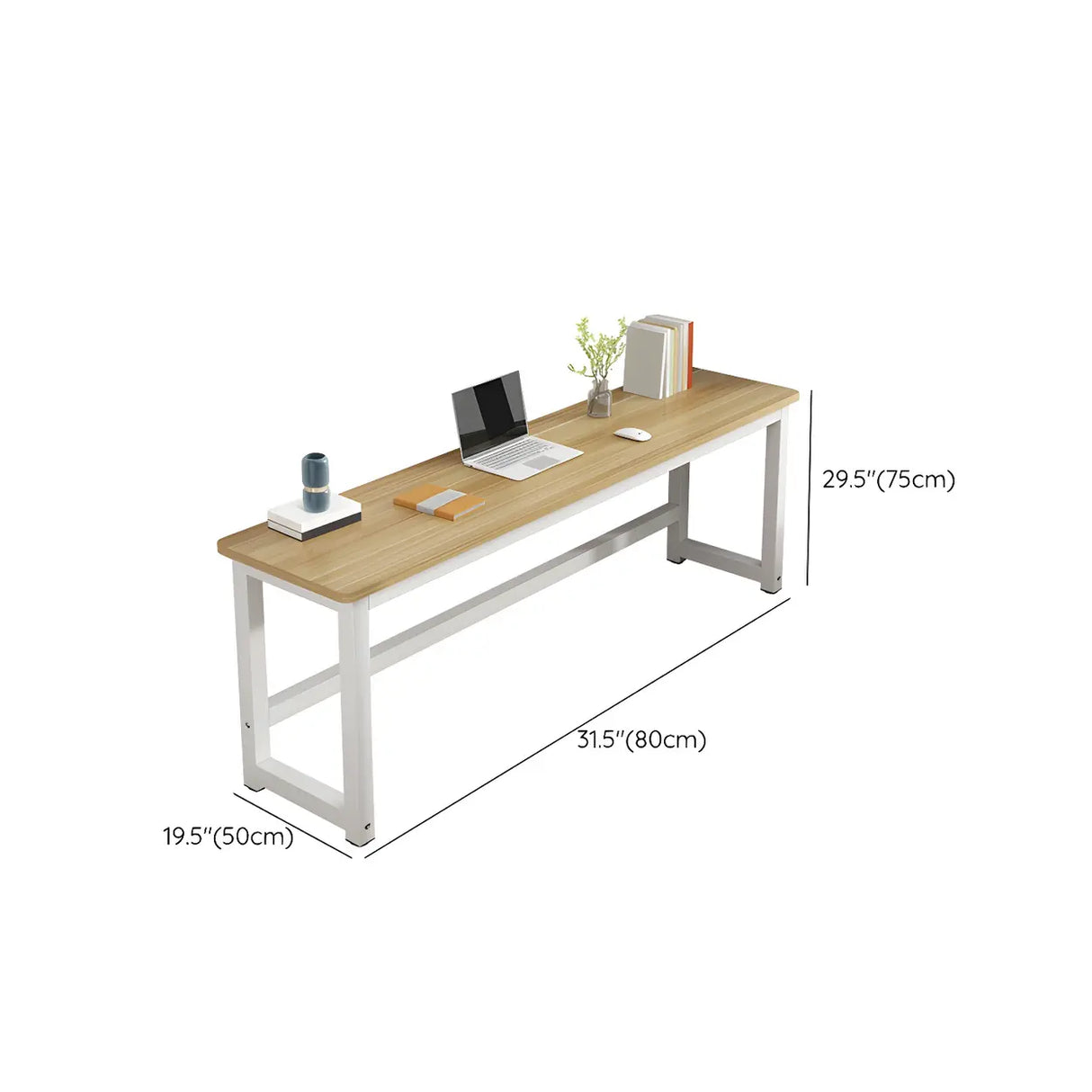 Natural Finish Wooden White Sled Base Writing Desk Image - 18