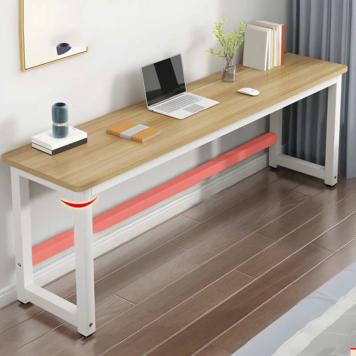 Natural Finish Wooden White Sled Base Writing Desk Image - 2