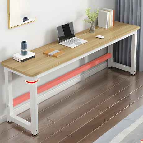 Natural Finish Wooden White Sled Base Writing Desk Image - 2