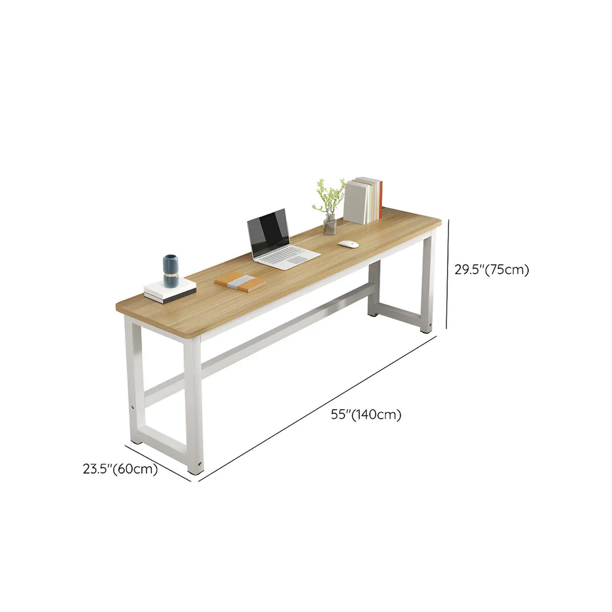 Natural Finish Wooden White Sled Base Writing Desk Image - 27