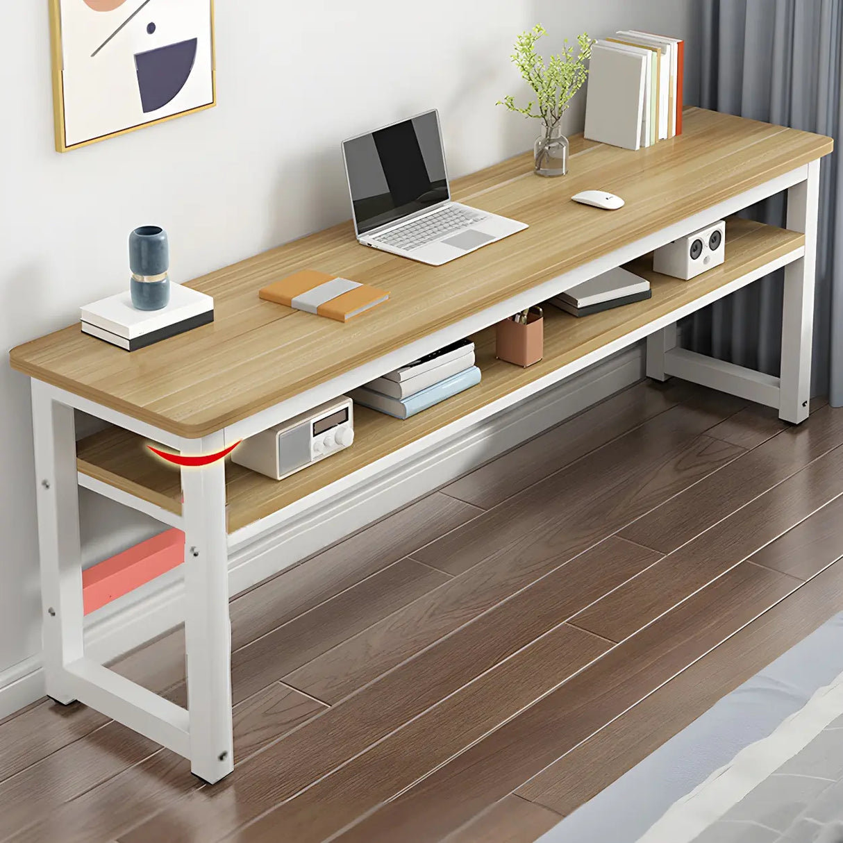 Natural Finish Wooden White Sled Base Writing Desk Image - 3
