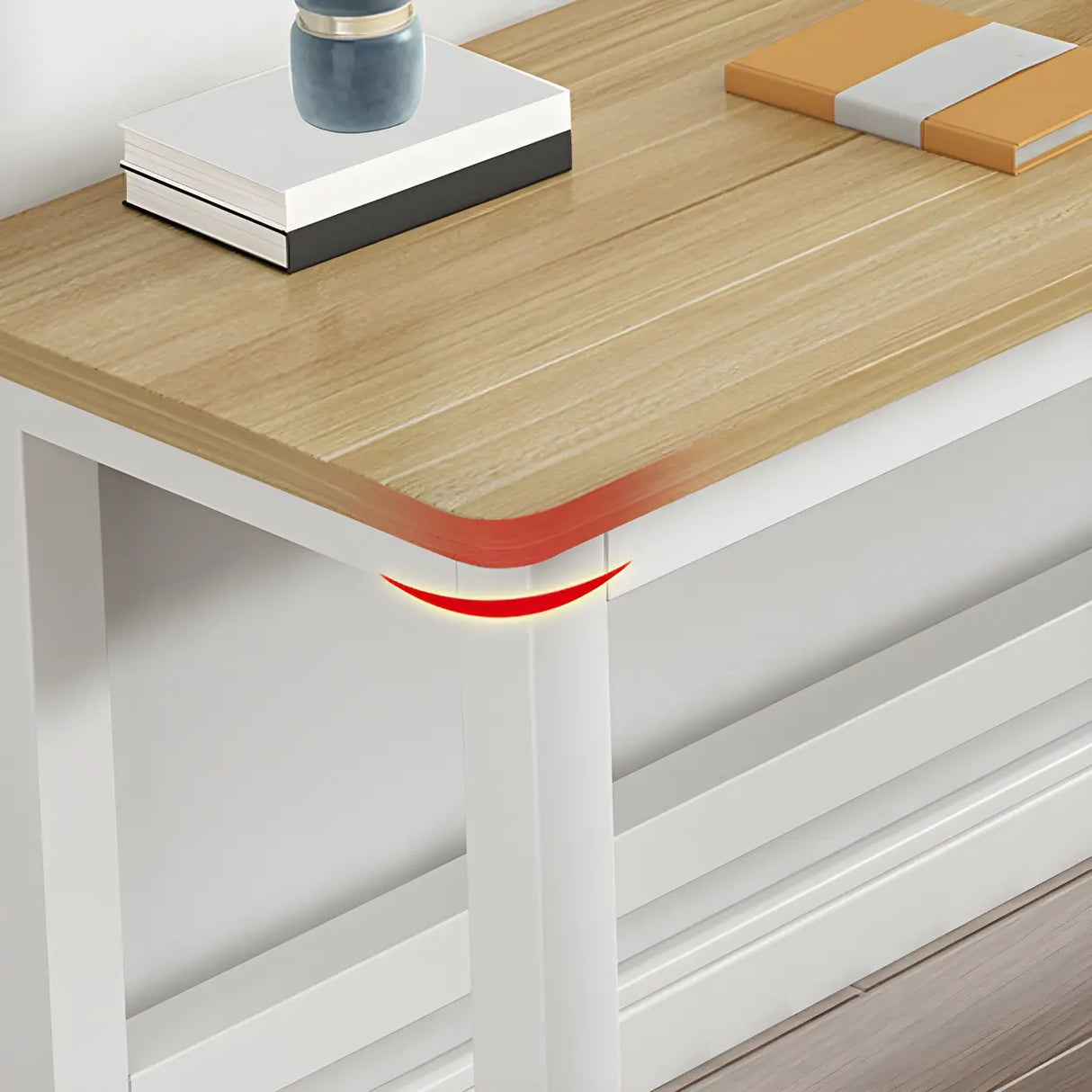 Natural Finish Wooden White Sled Base Writing Desk Image - 4