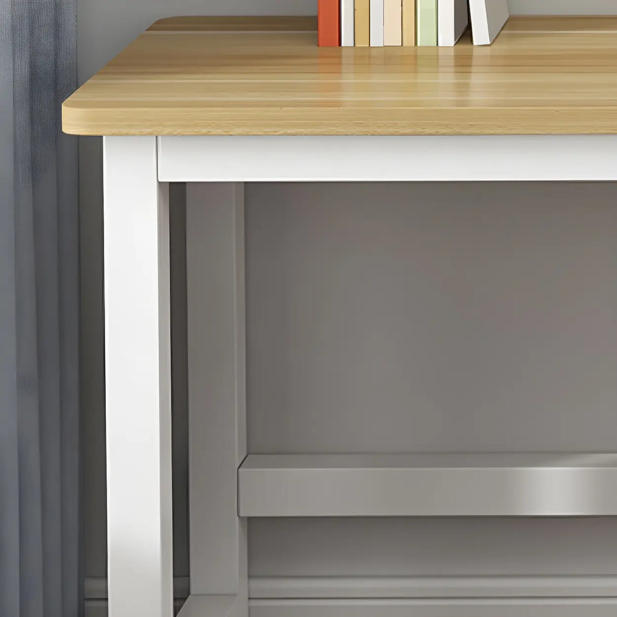 Natural Finish Wooden White Sled Base Writing Desk Image - 5