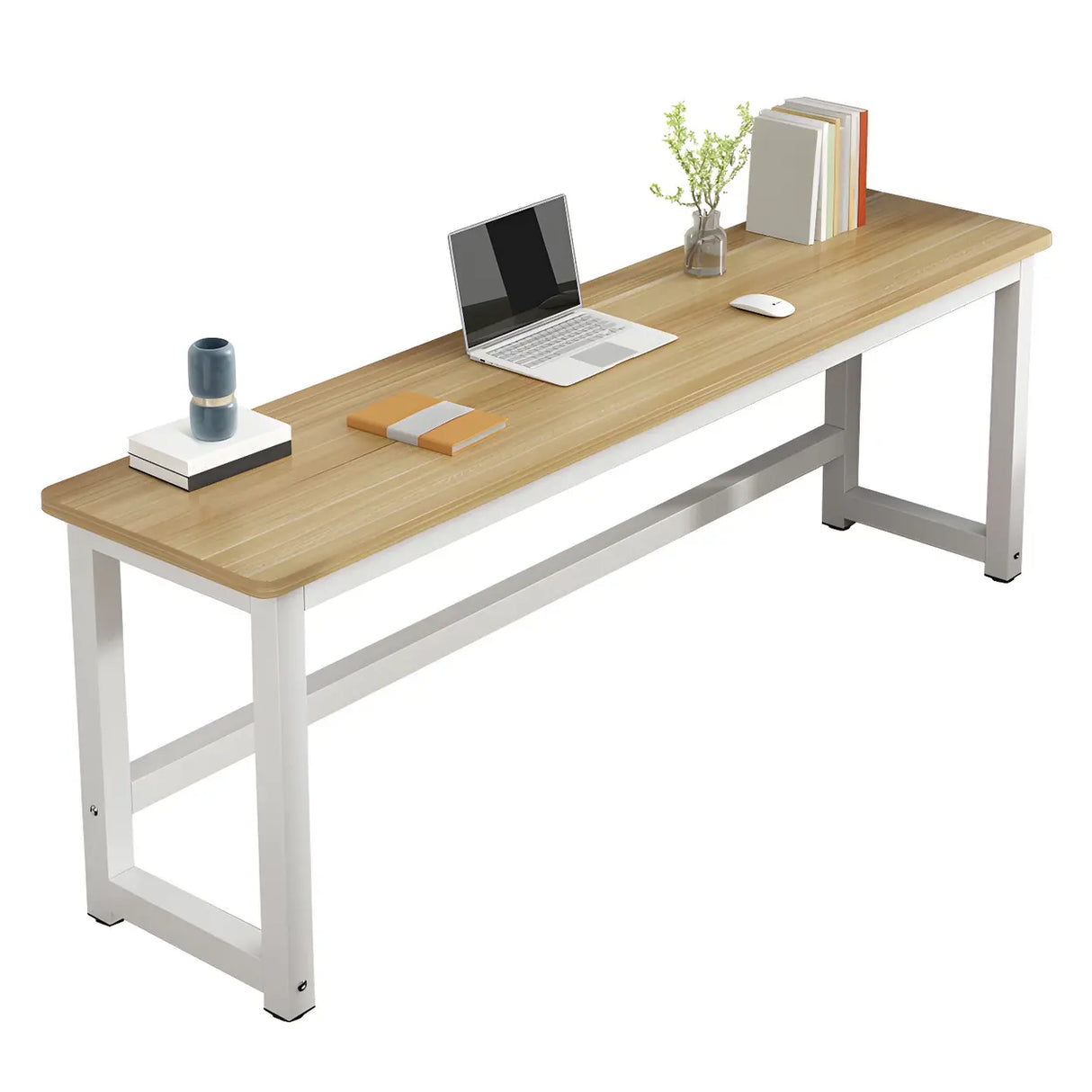 Natural Finish Wooden White Sled Base Writing Desk Image - 7