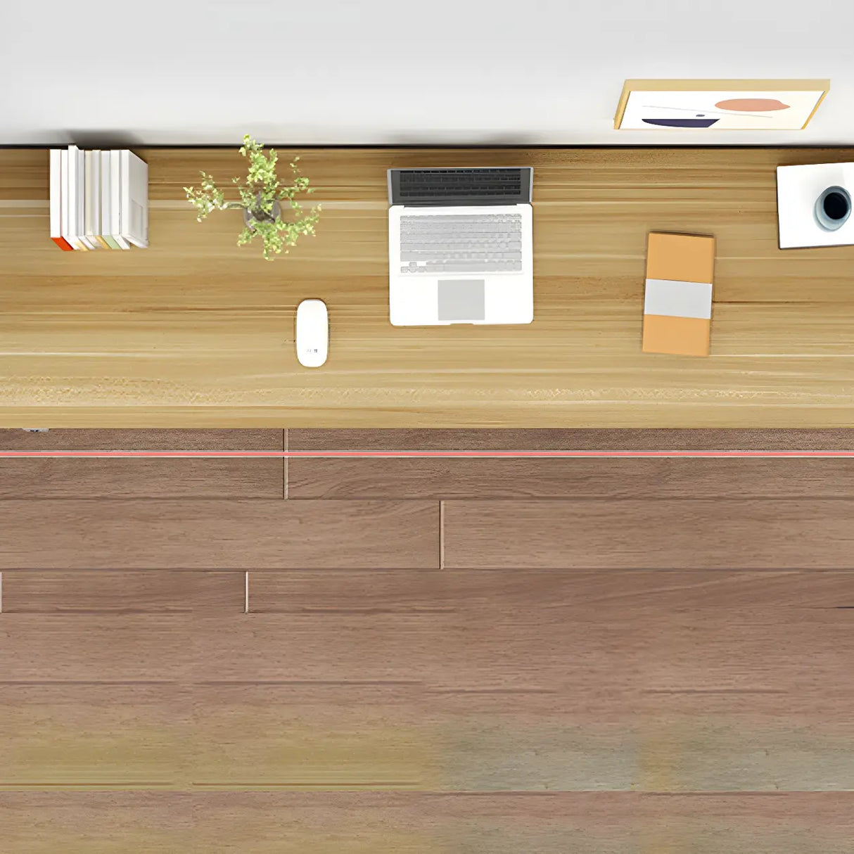 Natural Finish Wooden White Sled Base Writing Desk Image - 8