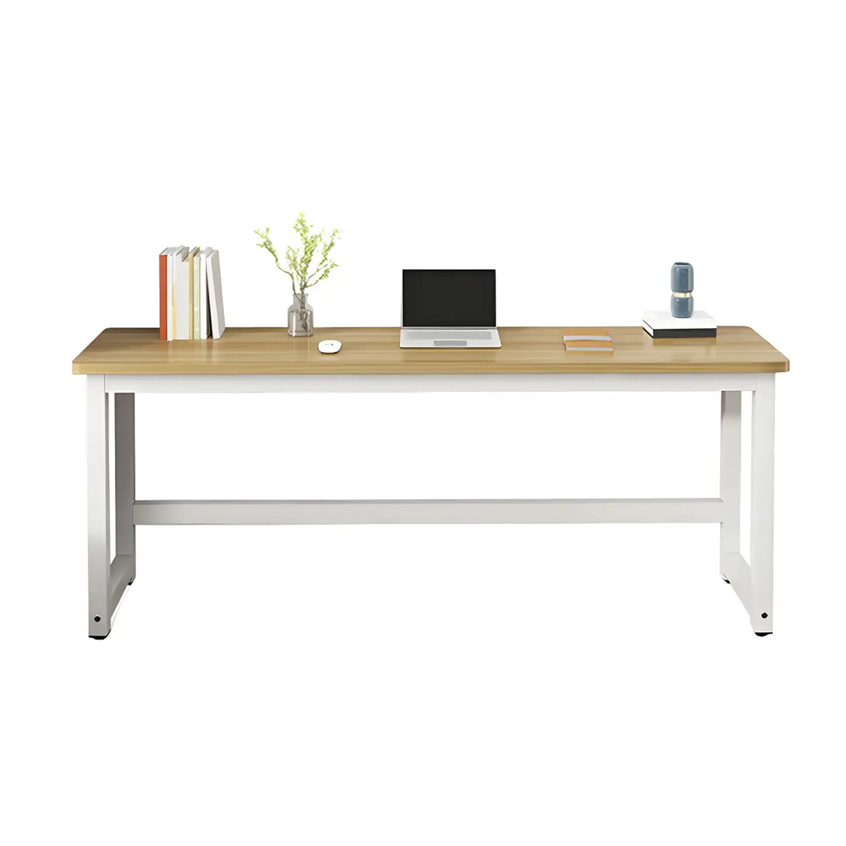 Natural Finish Wooden White Sled Base Writing Desk Image - 9