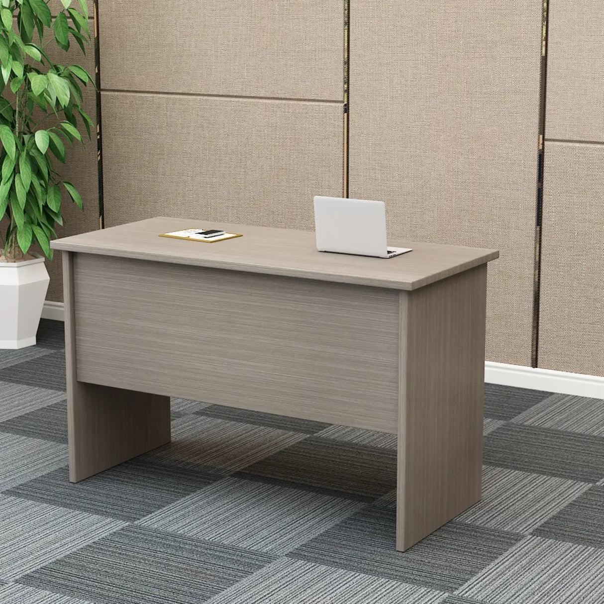 Natural Finish Wooden Writing Desk with Shelves Image - 10