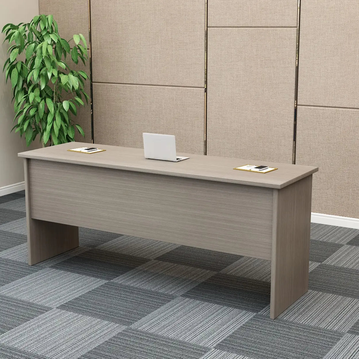 Natural Finish Wooden Writing Desk with Shelves Image - 11