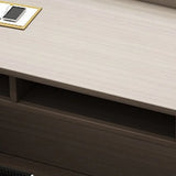 Natural Finish Wooden Writing Desk with Shelves Image - 12