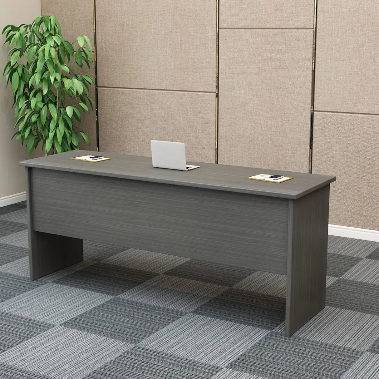 Natural Finish Wooden Writing Desk with Shelves Image - 13