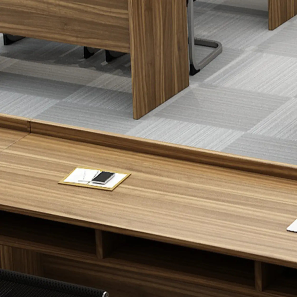 Natural Finish Wooden Writing Desk with Shelves Image - 14