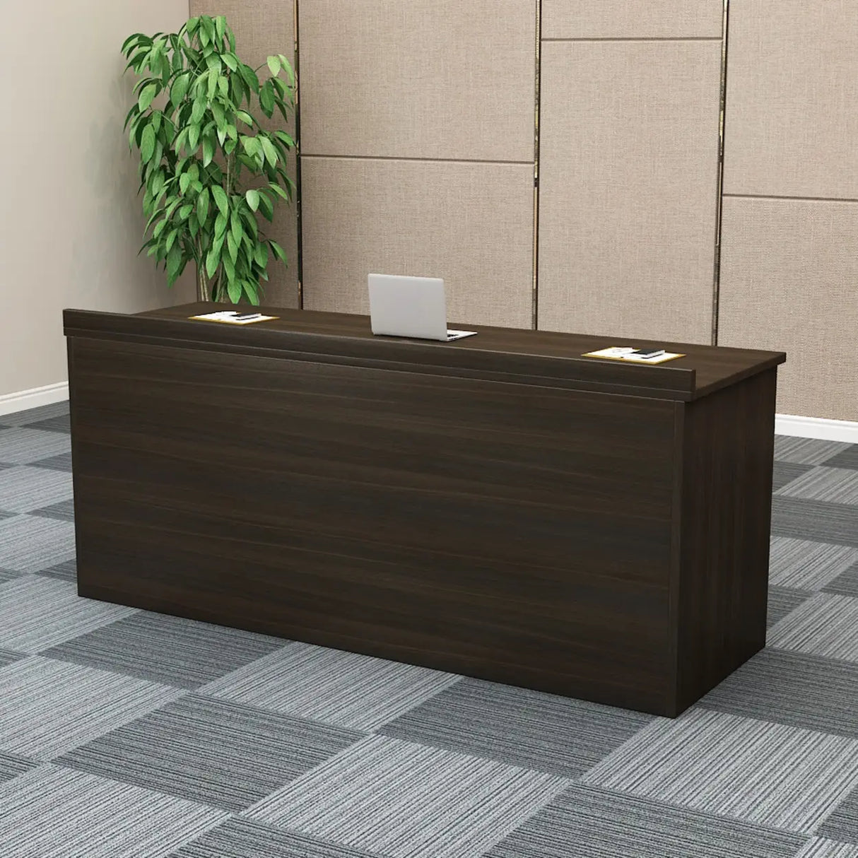 Natural Finish Wooden Writing Desk with Shelves Image - 17