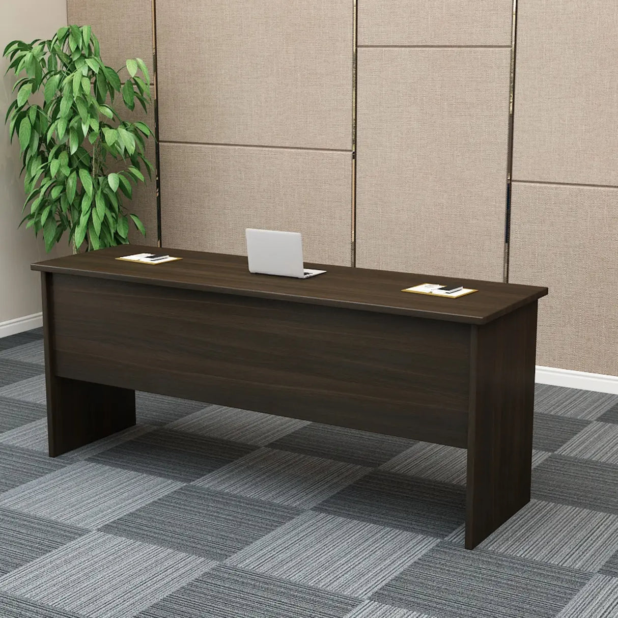 Natural Finish Wooden Writing Desk with Shelves Image - 3