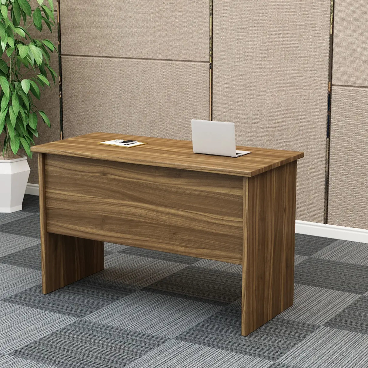 Natural Finish Wooden Writing Desk with Shelves Image - 5
