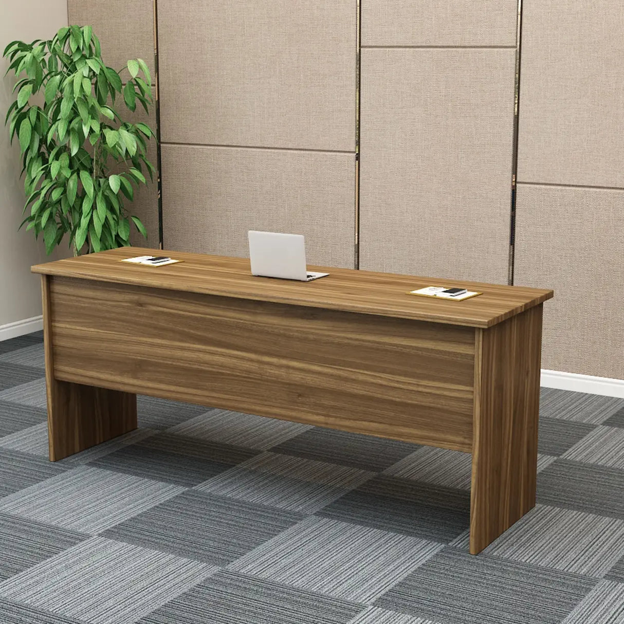 Natural Finish Wooden Writing Desk with Shelves Image - 7