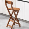 Natural Foldable Round Wood Armless Bar Stool With Footrest Image - 5